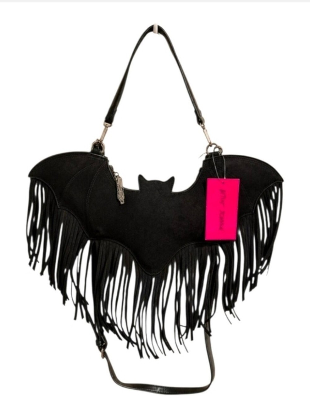 👉✨️ Betsey Johnson VIRAL Black Bat "Winging It "Fringe Shoulder Bag